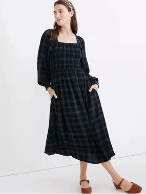 ruffle sleeve midi dress in oasis palms MADEWELL Ruffle-Sleeve Midi Dress in Oasis Palms Navy Blue {3D29}